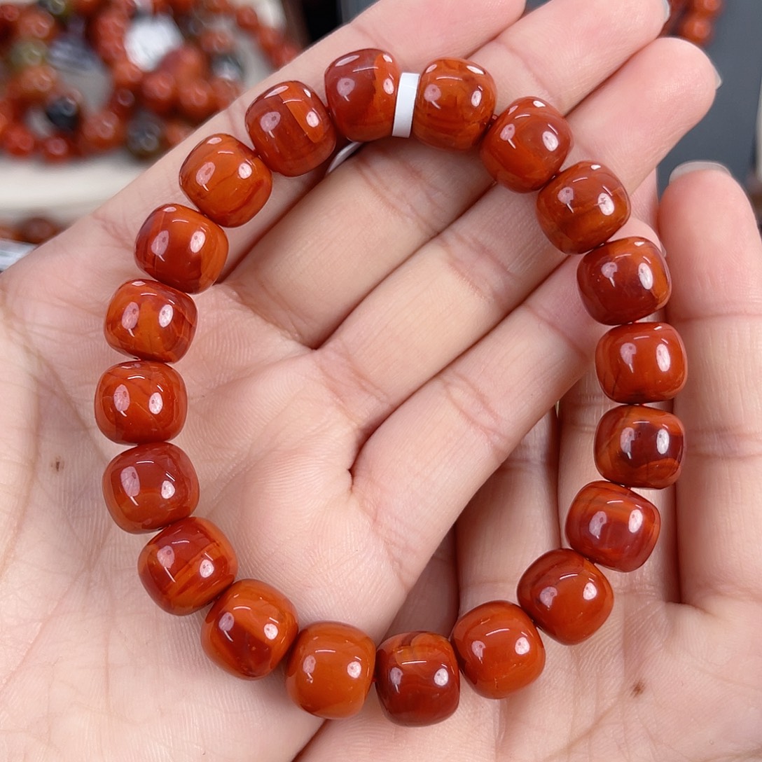 南红玛瑙未镶嵌瓦西锦红双色火焰老型单圈11mm