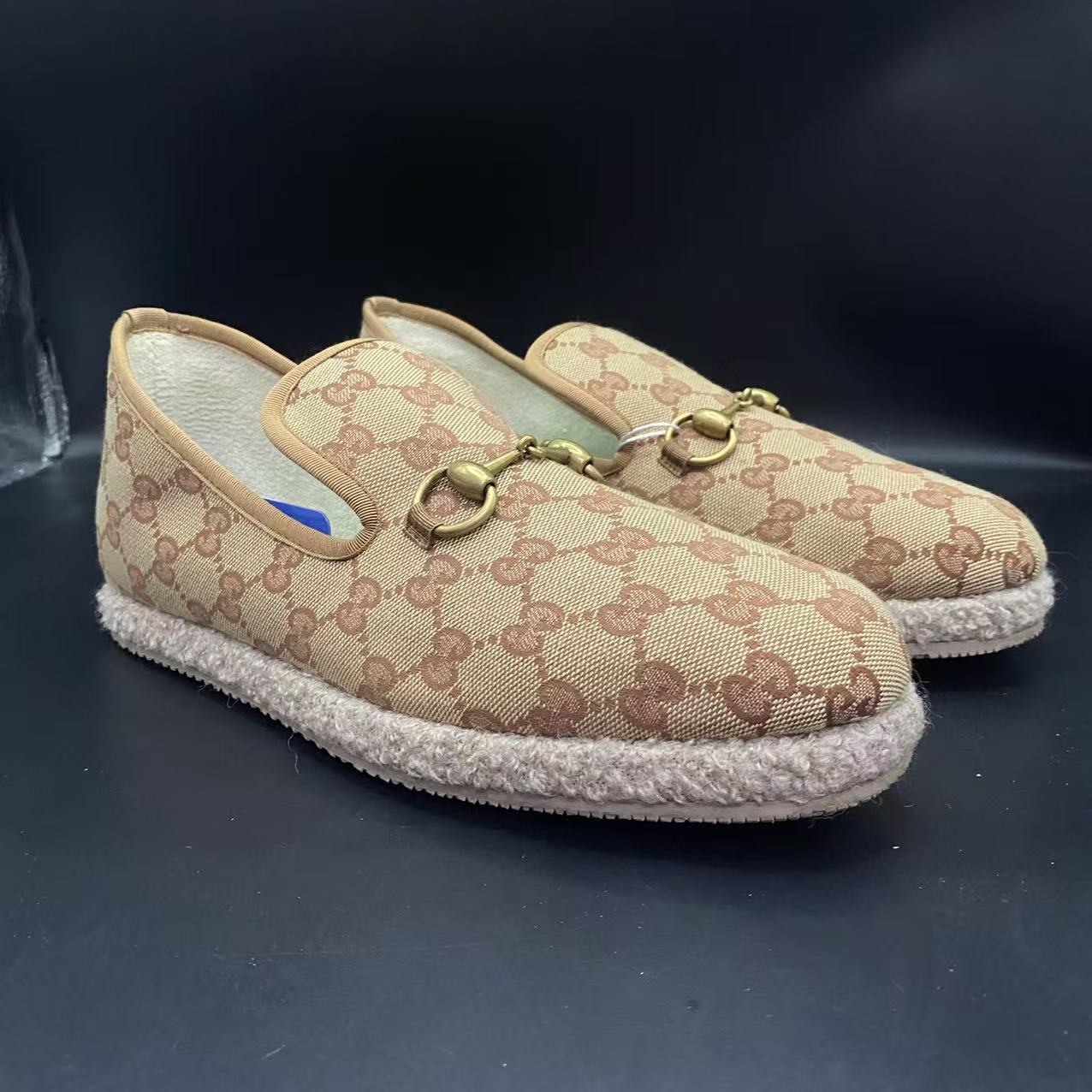 95新 GUCCI/古驰 【AO福利】40.5码 男士棕老花休闲鞋uu218