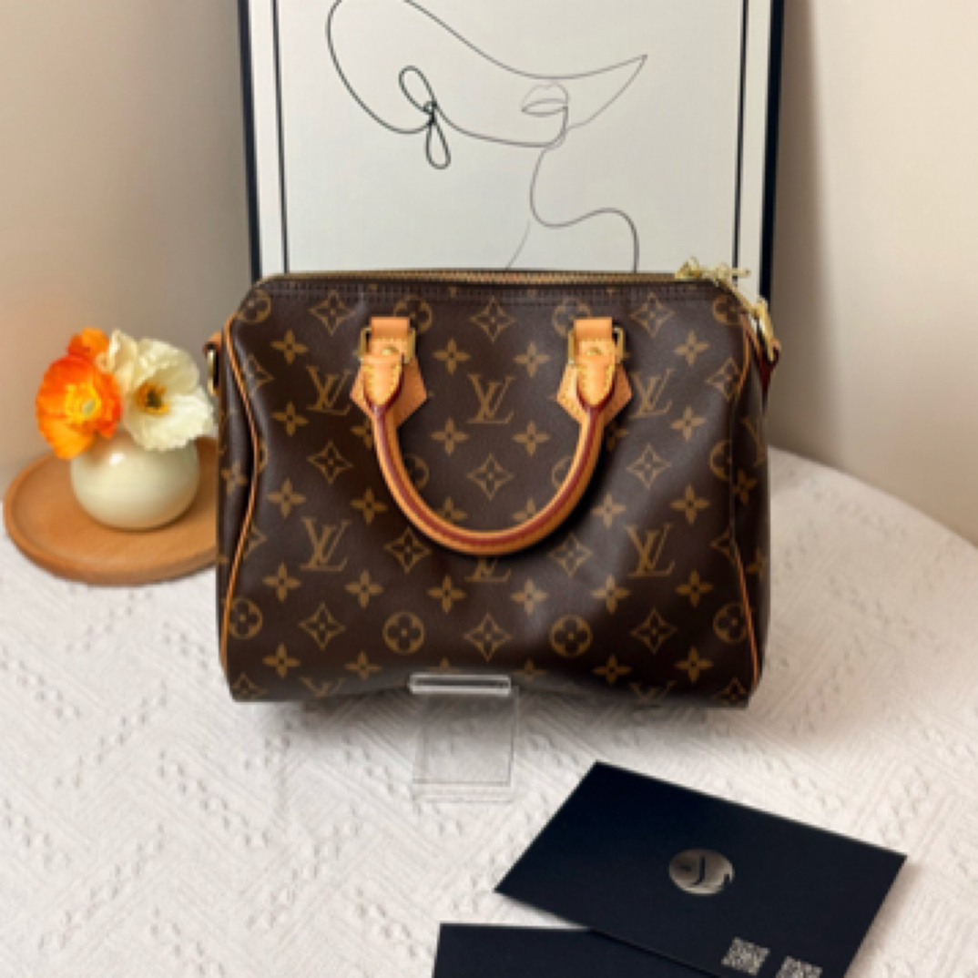 95新 LV speedy25 老花 肩带款 19年/JW4492