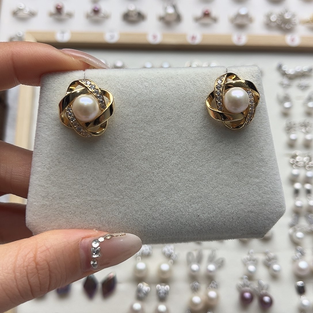 耳饰银S925镶嵌淡水珍珠