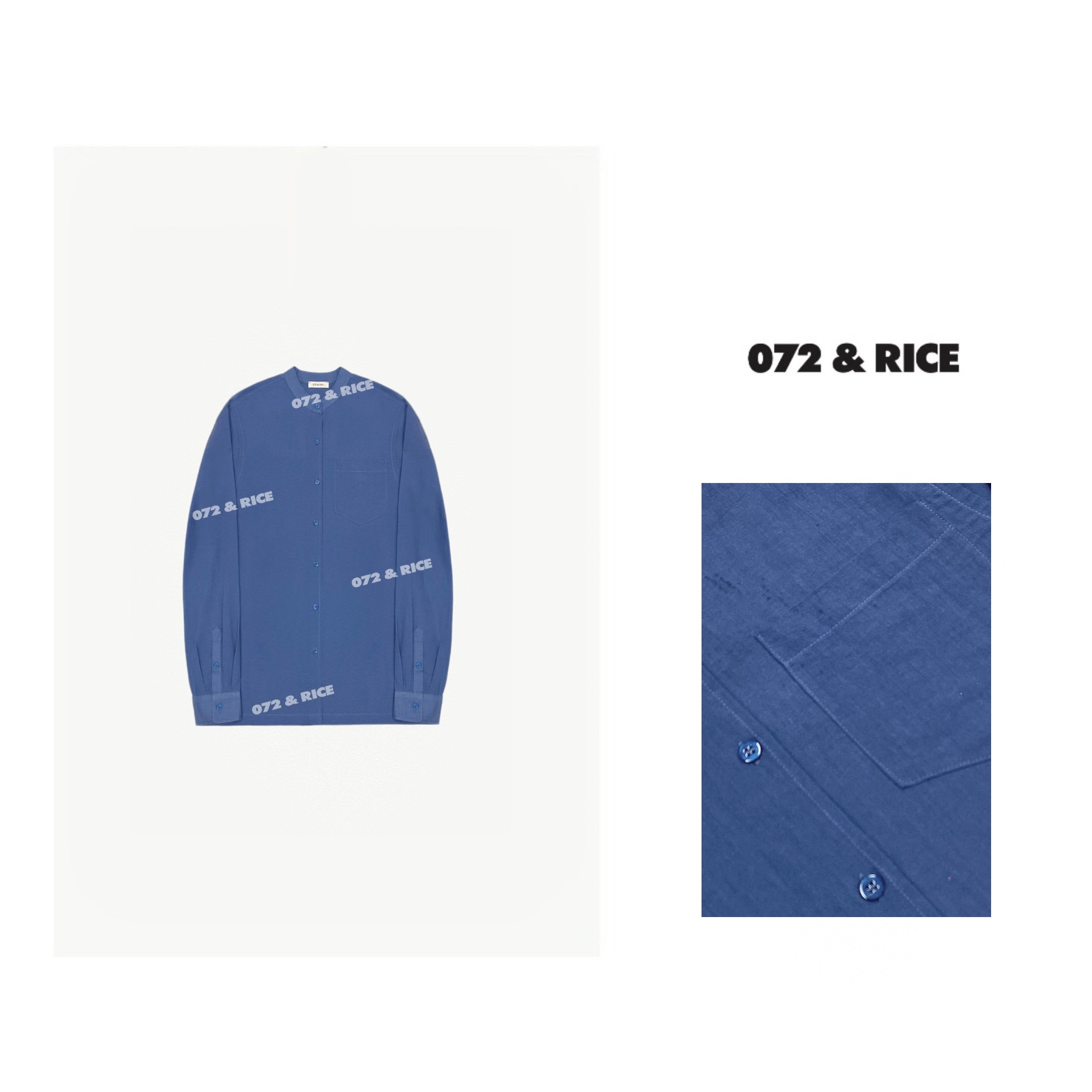 072 & RICE【品蓝】 春季休闲圆领长袖衬衫 24W069Z*