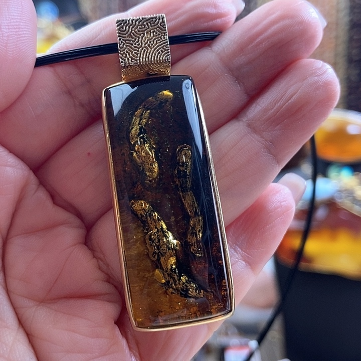 琥珀银S925镶嵌颈饰吊坠