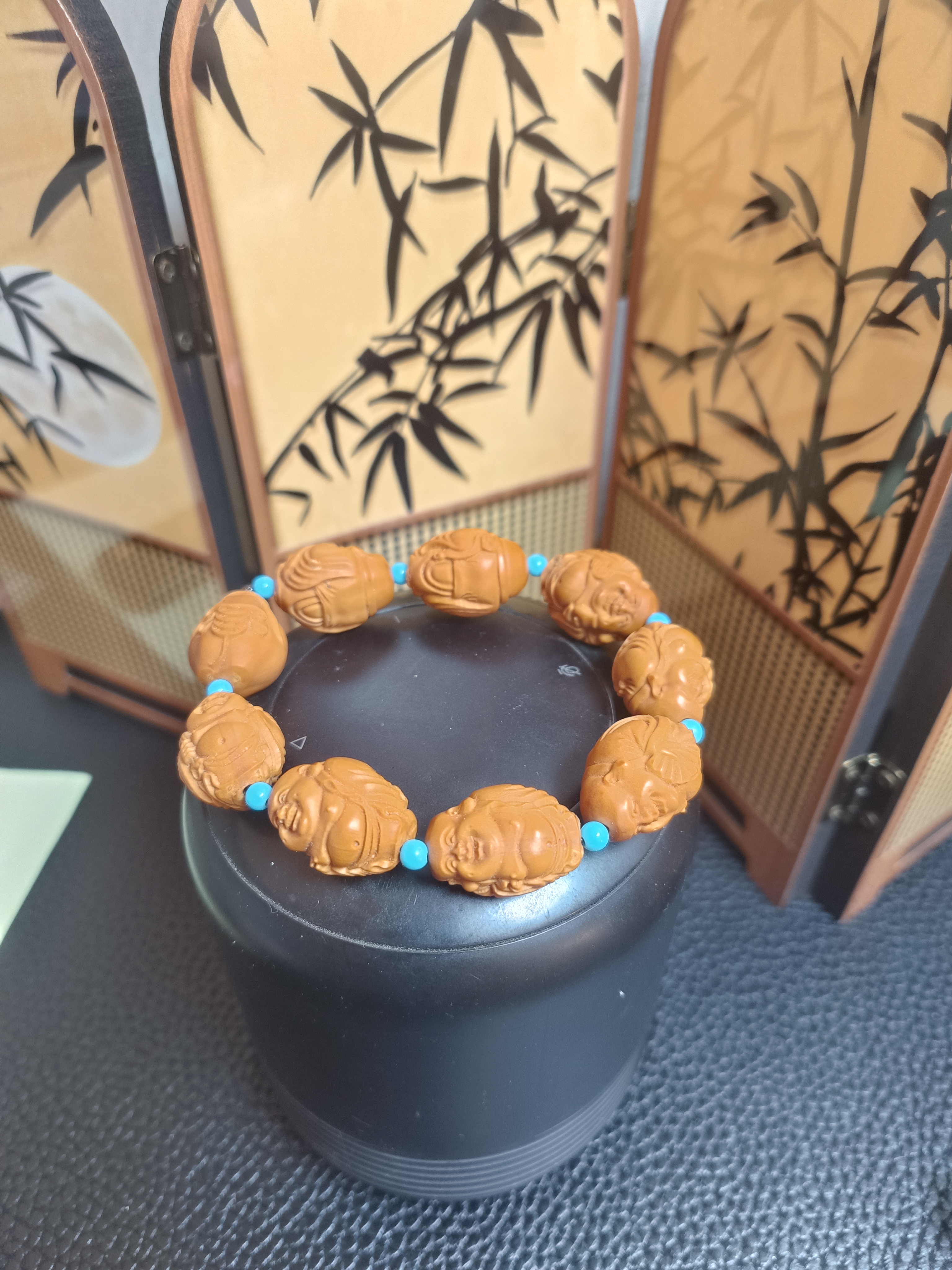 橄榄核手串   齐飞财神手串手链 橄榄核财神橄榄核雕刻手串