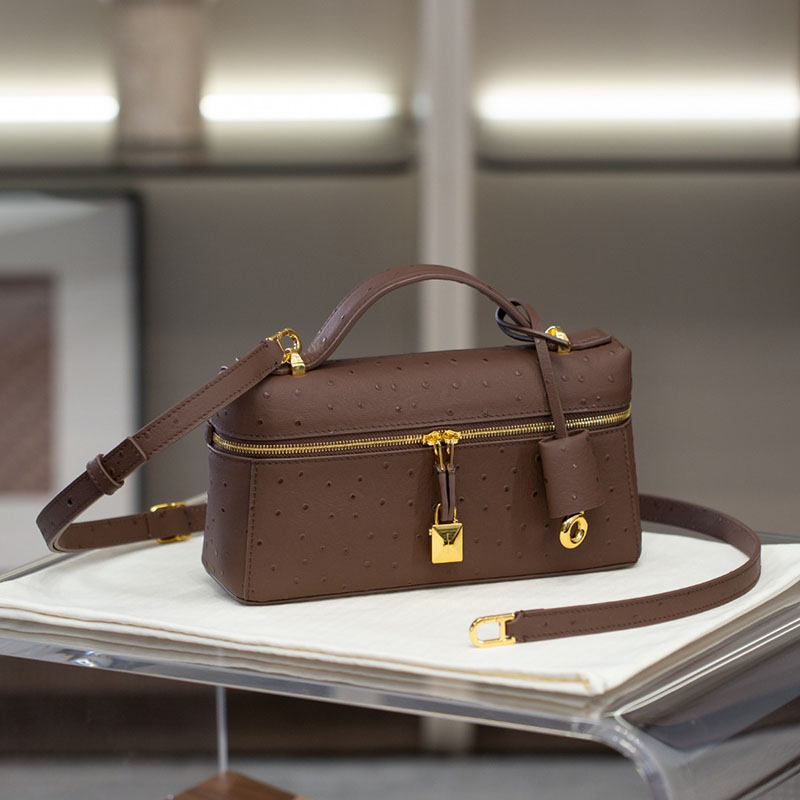 可觅高定 稀有皮纹鸵鸟纹头层牛皮LP23饭盒包 手提斜挎盒子包