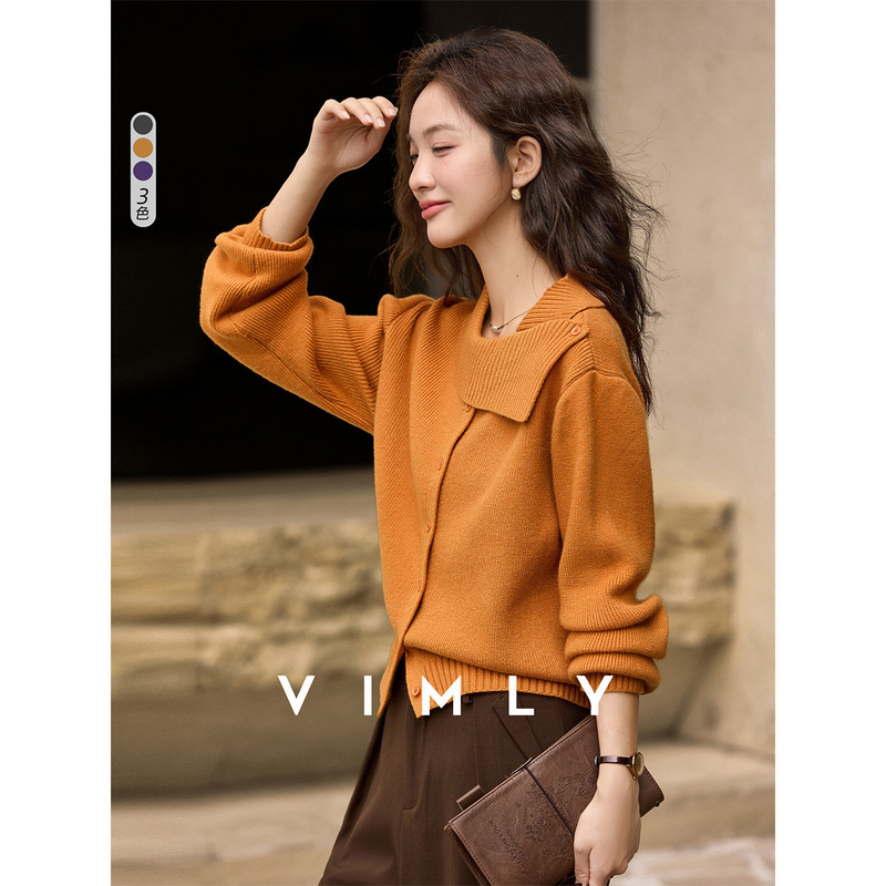 梵希蔓韩系设计感斜翻领紫色毛衣女冬季宽松打底针织上衣30530