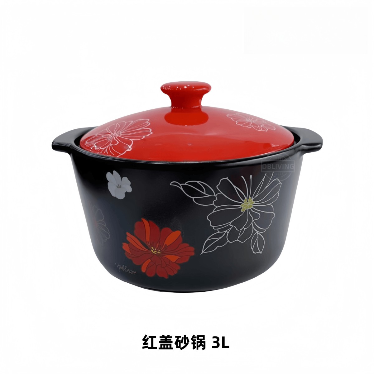 韩国原装进口高级黄土砂锅5L特大陶瓷砂锅带盖红花大号可炖鸡3L4L
