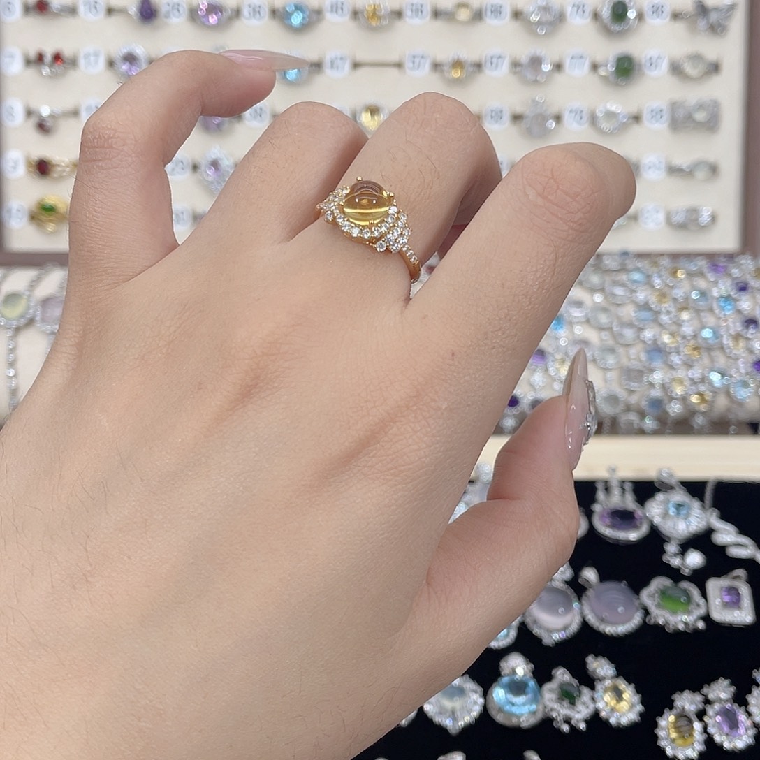 黄晶银S925镀金镶嵌戒指