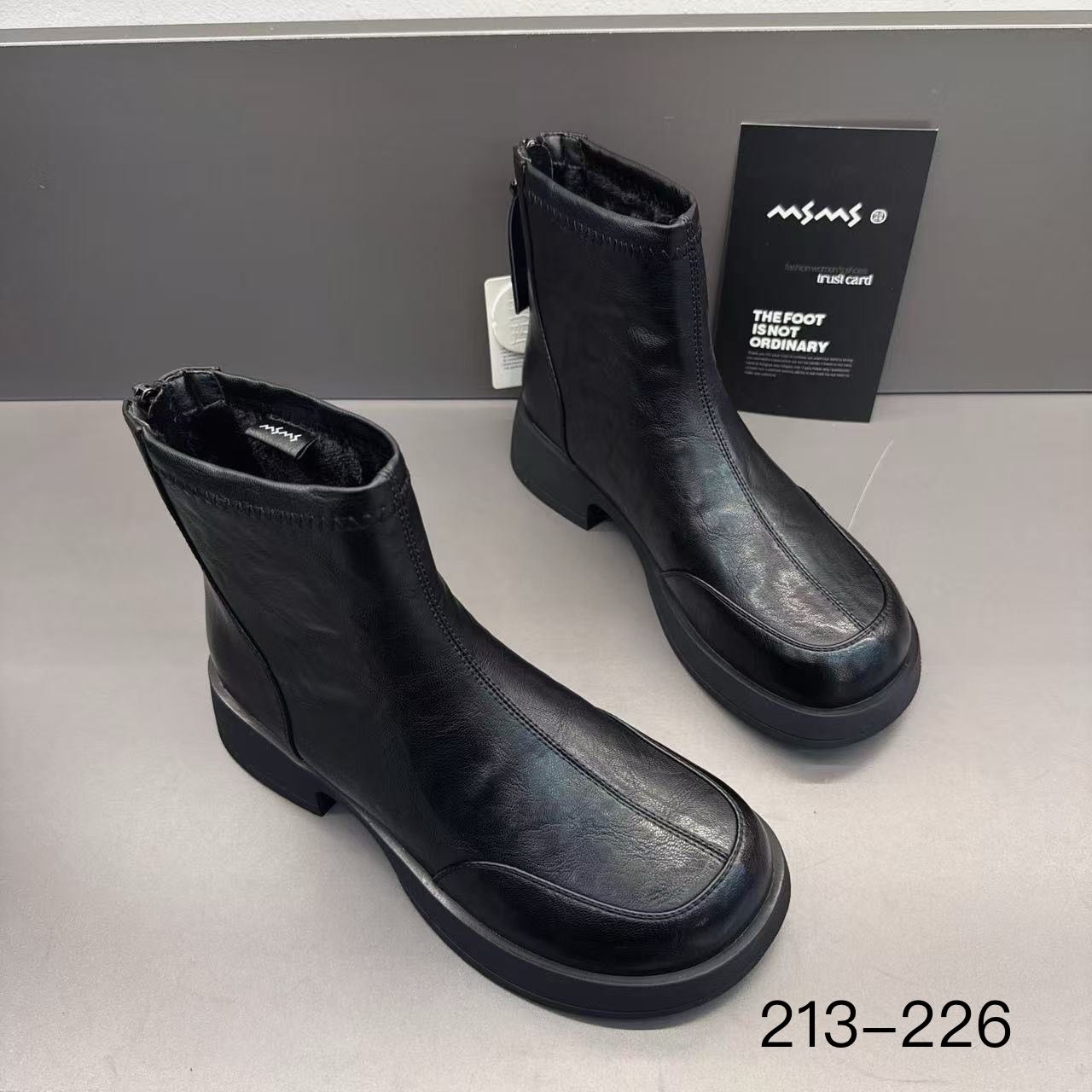 玛莎玛索冬季加绒213-226复古短靴拉链粗跟厚底英伦风靴时尚女鞋