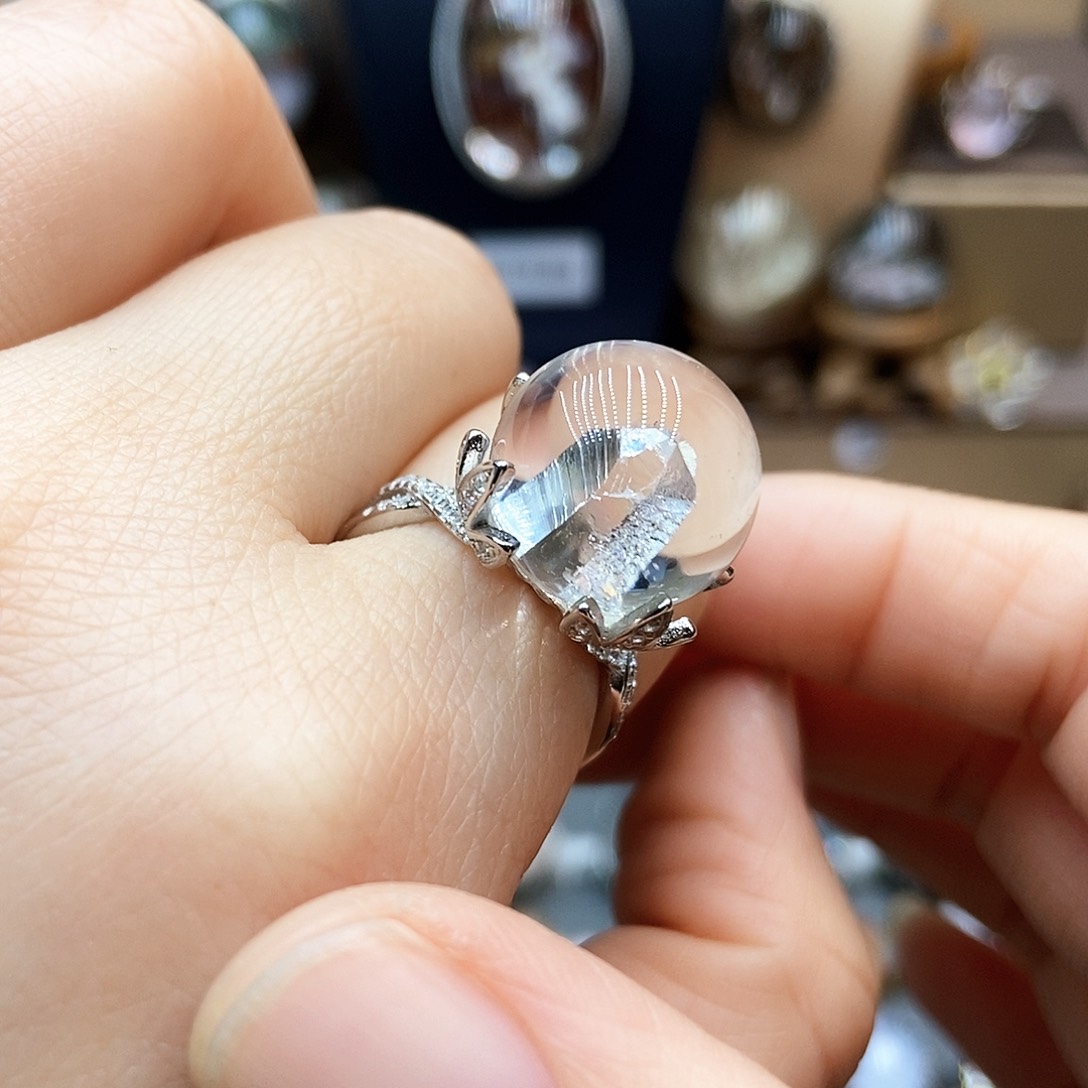 水晶戒指银S925镶嵌宝*妞