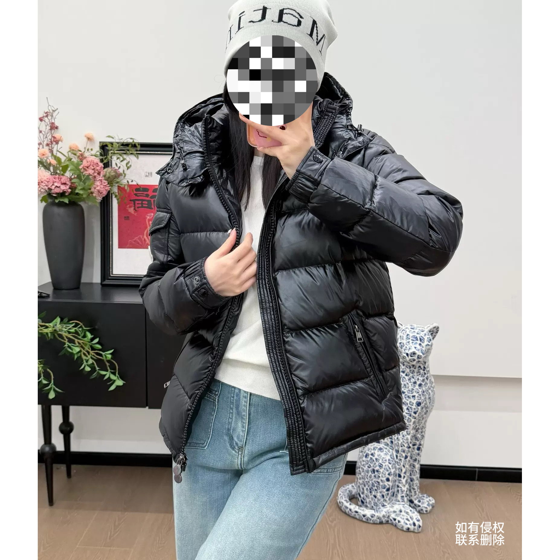 『朱小姐』25冬季黑色连帽可拆卸短款时尚羽绒服  G637