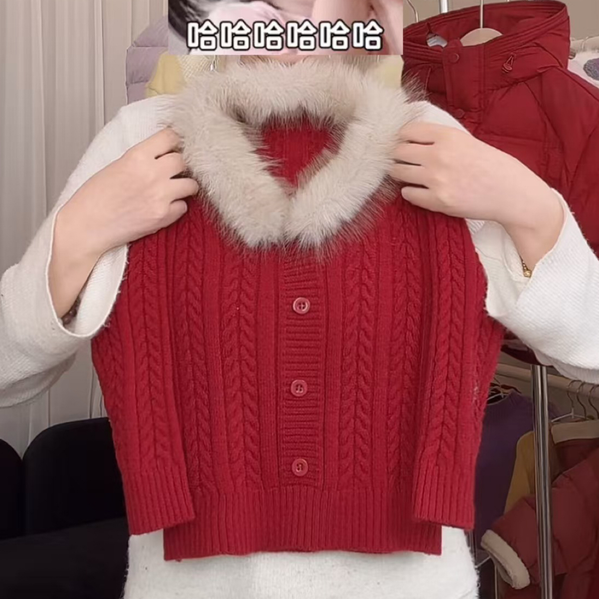 女童冬季新款针织毛衣女宝宝洋气带毛领圆领针织衫