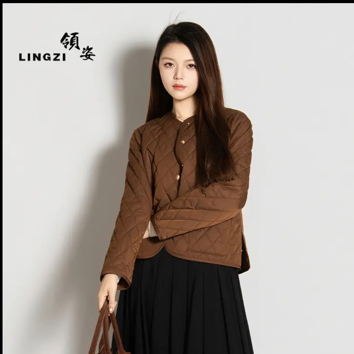 LINGZI 新款菱形薄款棉服短外套