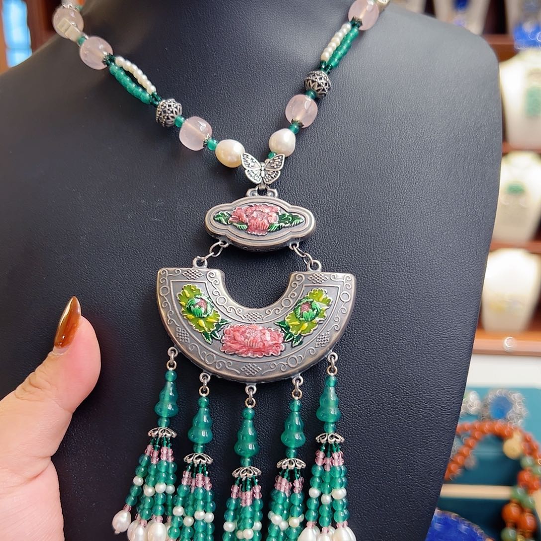 玛瑙银S925镶嵌颈饰国风