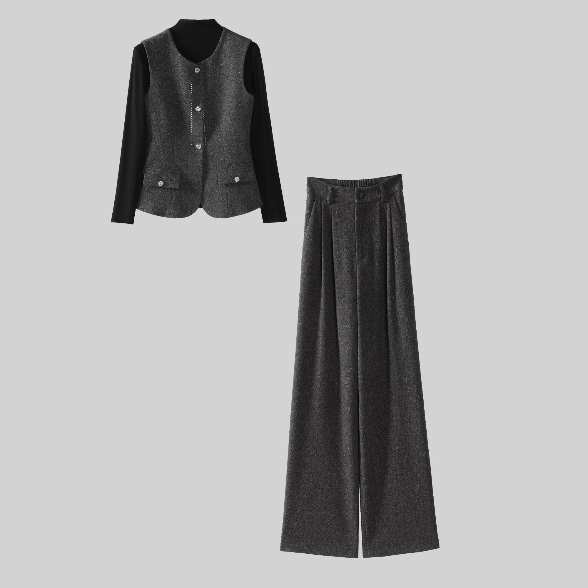 〈纪朵研〉1525秋季套装粗花呢时尚套装设计师轻奢上衣英伦风黑色