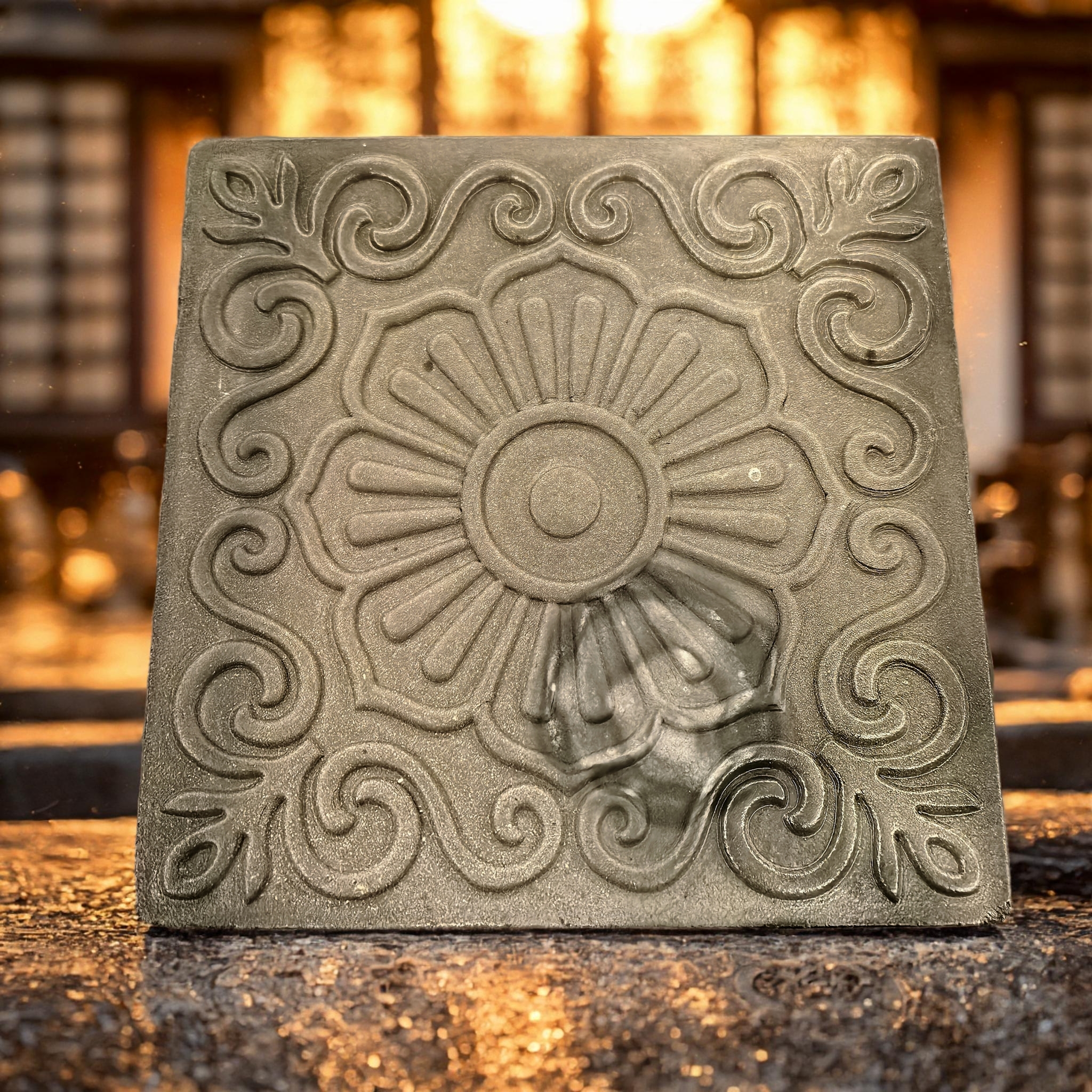 敦煌艺术花砖杯托10厘米正方，秦砖汉瓦古法烧制手工杯垫浮雕雕刻