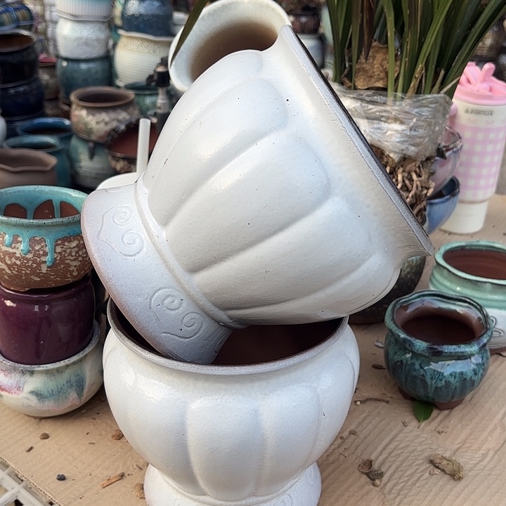 紫砂茶碗白南瓜两个口径18高度18