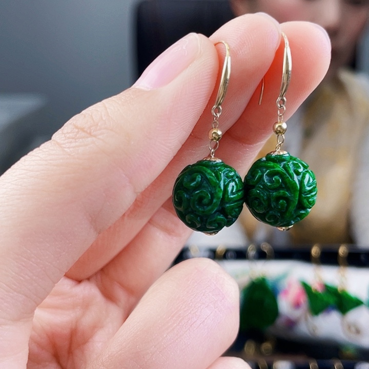 翡翠耳饰18K金镶嵌饰品