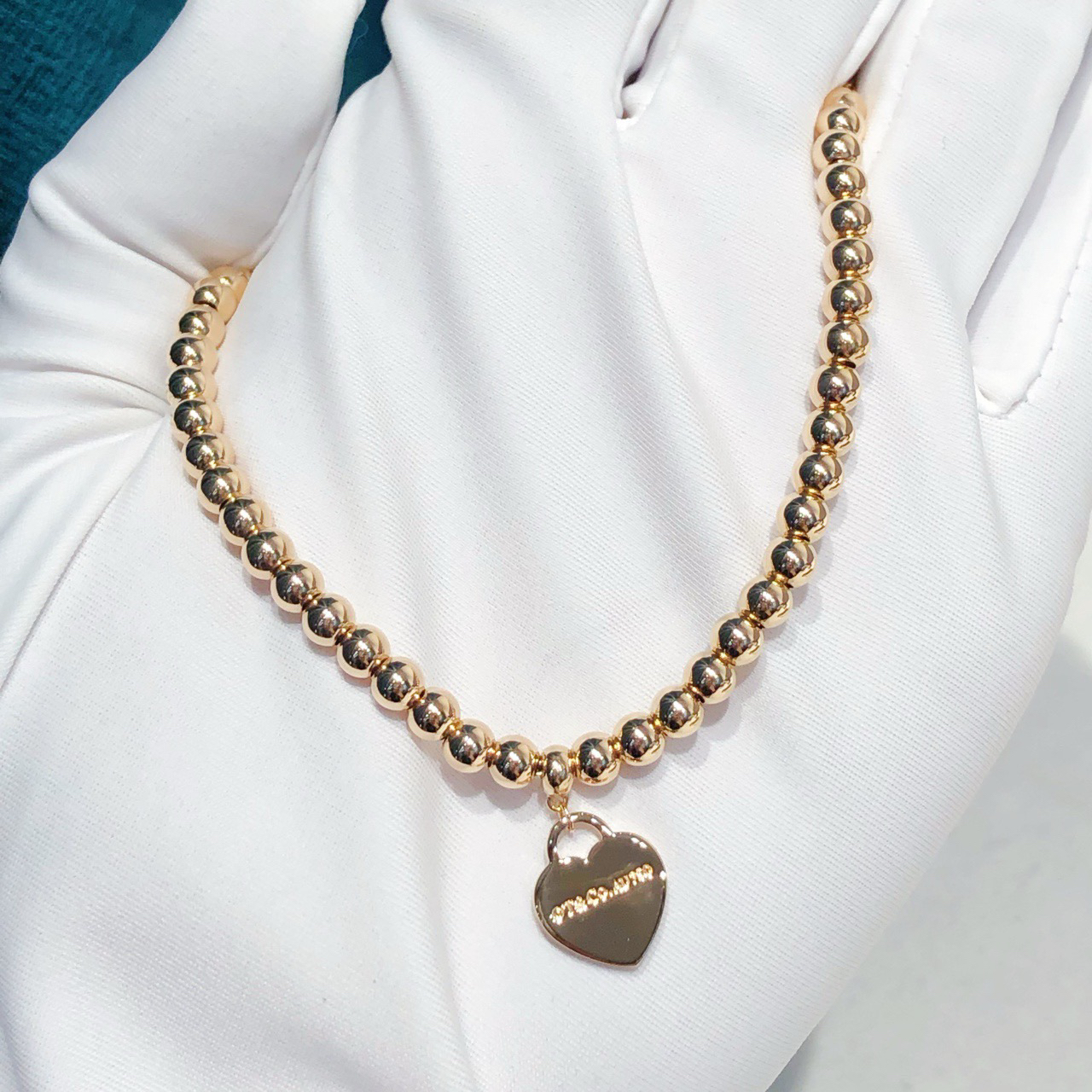 99新 Tiffany & Co./蒂芙尼 Tiffany玫瑰金金珠爱心手链长度16