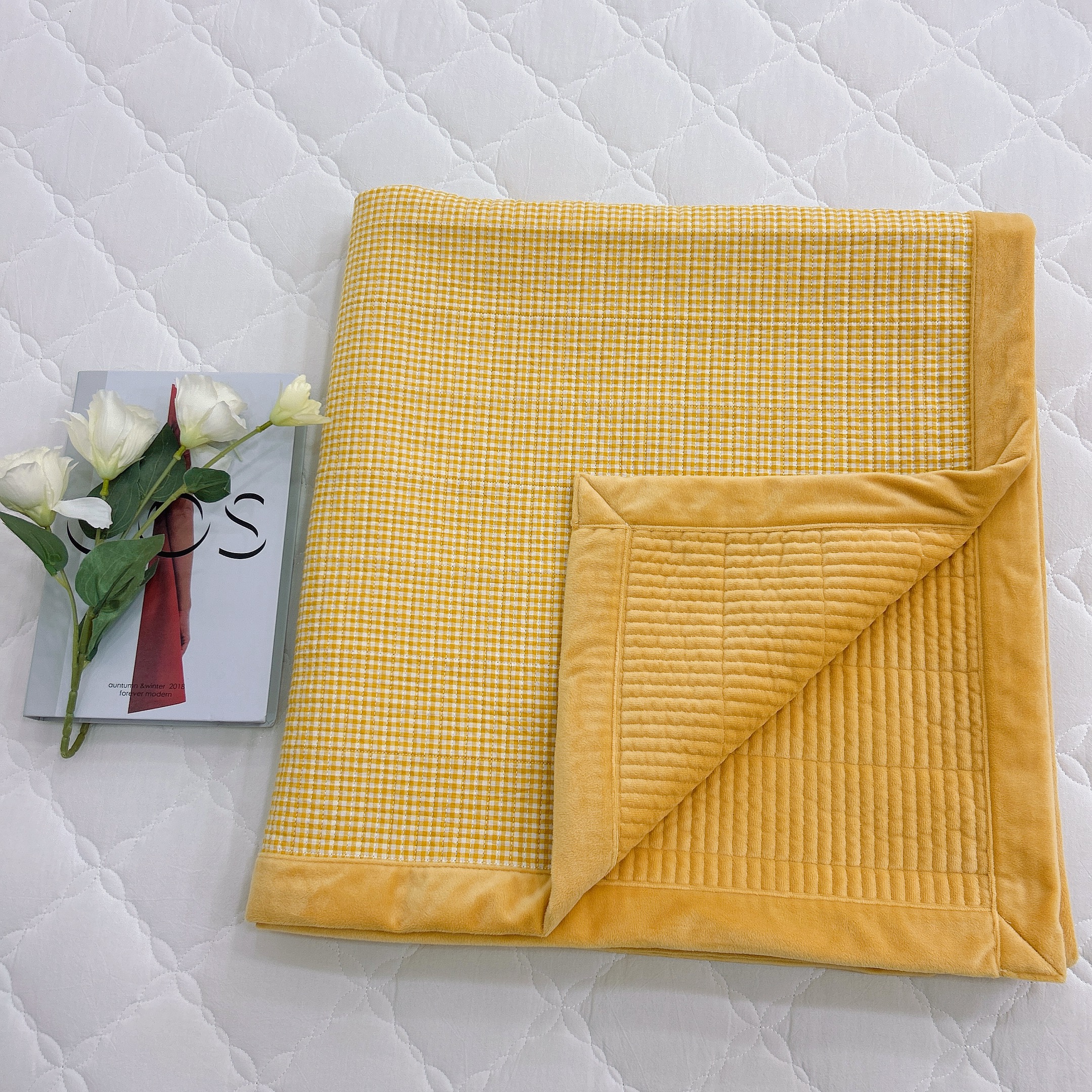 【罗意威-绒床盖】1*2.1米 全棉色织水洗棉加绒床盖 小床床盖盖毯