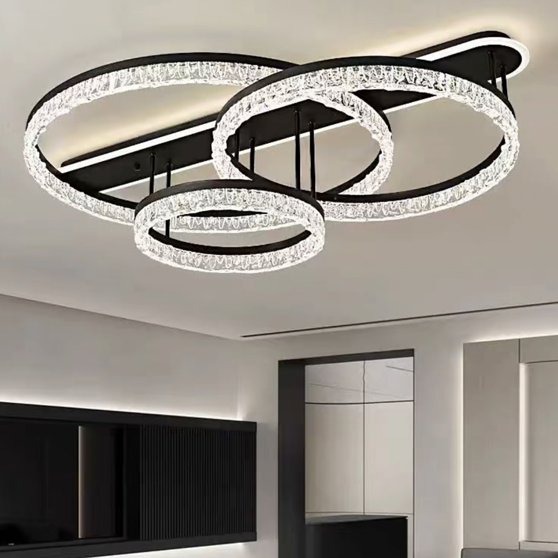 现代简约大气黑色冰雕大客厅灯房间轻奢餐厅圆形吸顶灯大厅家用