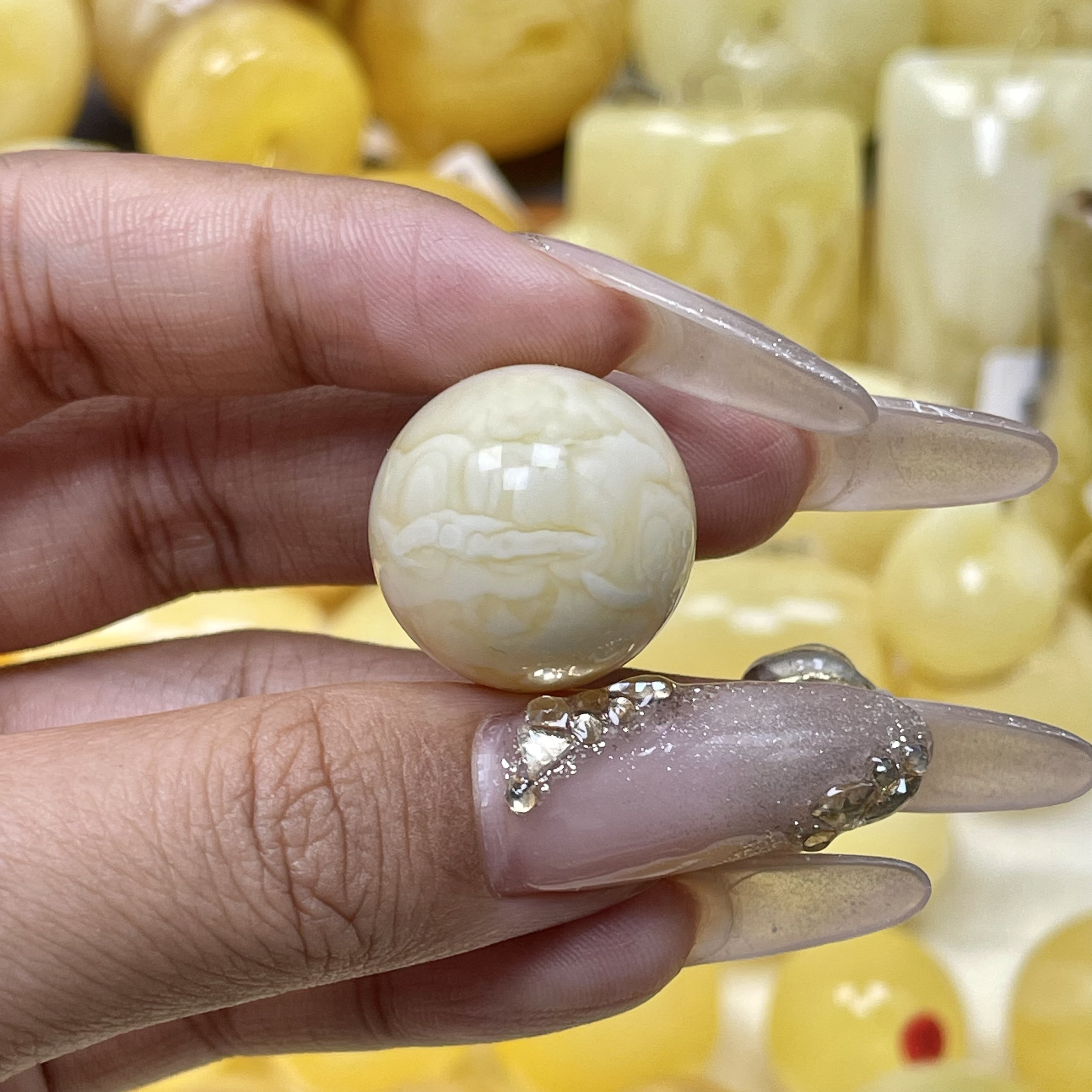 圆珠19.2mm•金瓷白虎皮纹兰蜜珠宝天然原矿琥珀蜜蜡