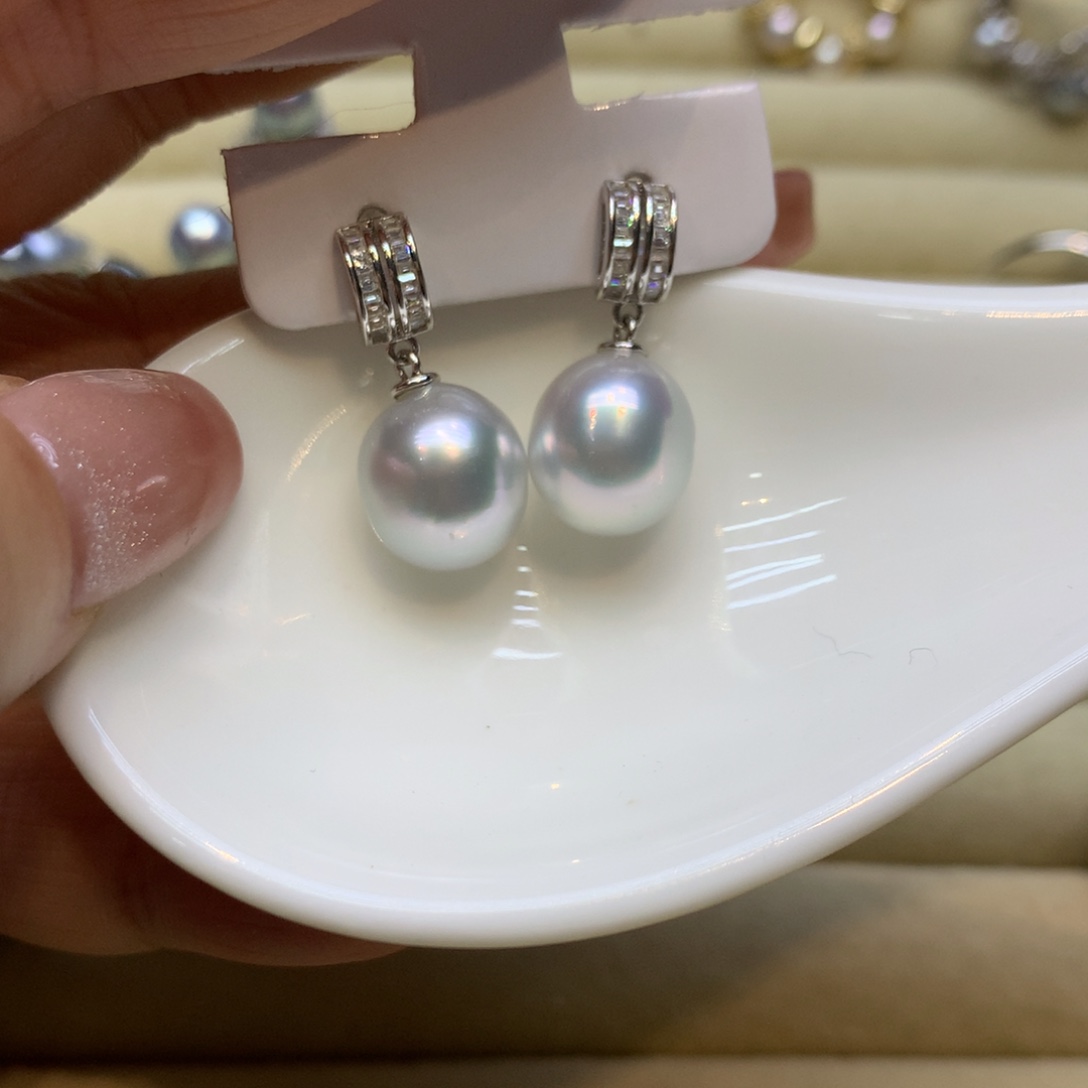 银S925镶嵌耳饰海水珍珠