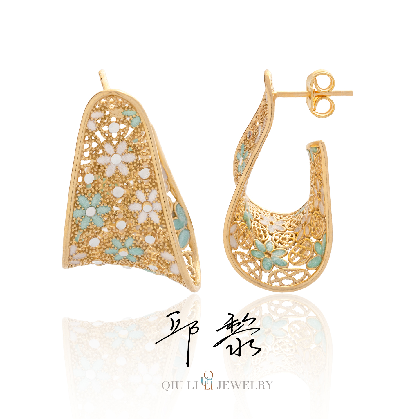 合金珐琅耳饰 邱黎 ·「空窗珐琅+意大利手工」几何叶片耳钉 1h6327