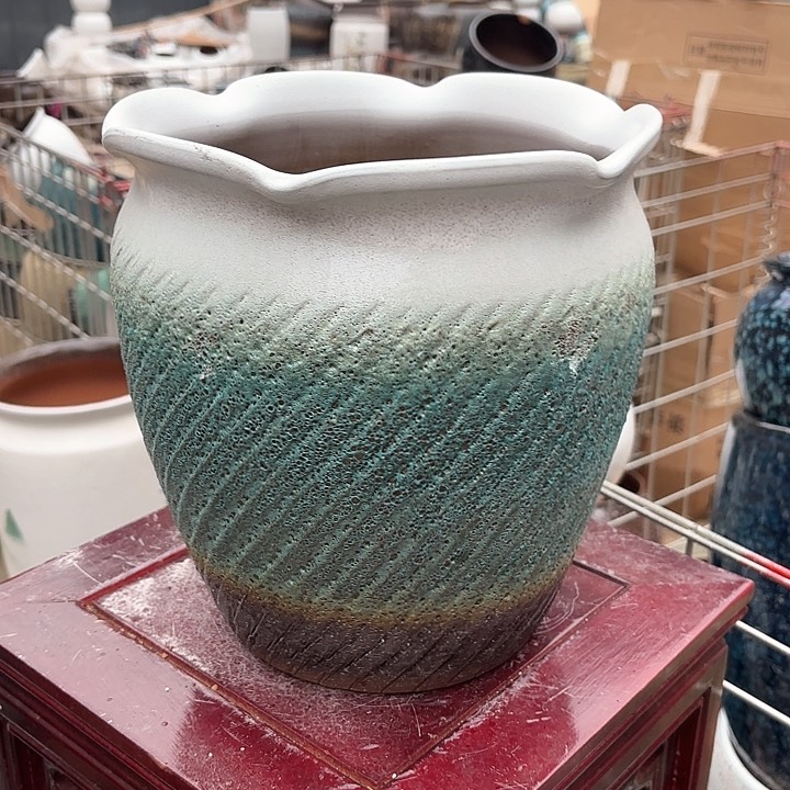 紫砂茶碗白蓝口径23高度26