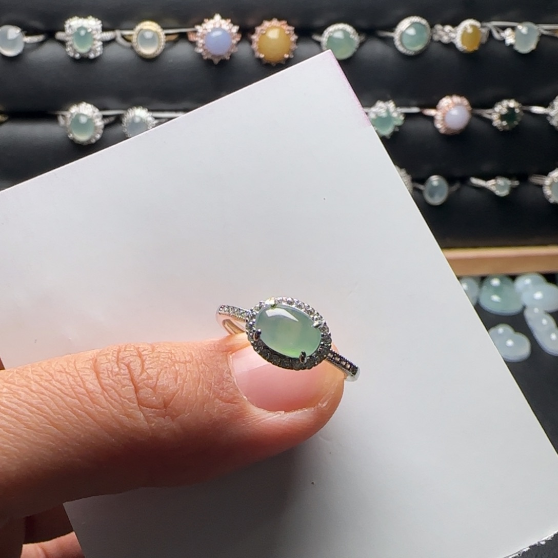 翡翠戒指银S925镶嵌天然缅甸A货翡翠