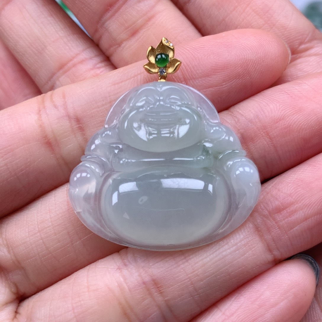 翡翠吊坠(不含链)18K金镶嵌佛公