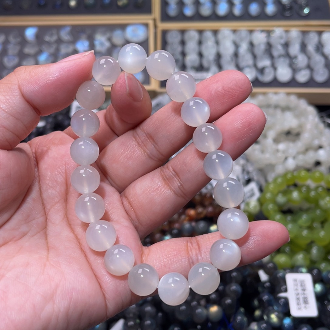 月光石手链未镶嵌小*?白月光手链10mm