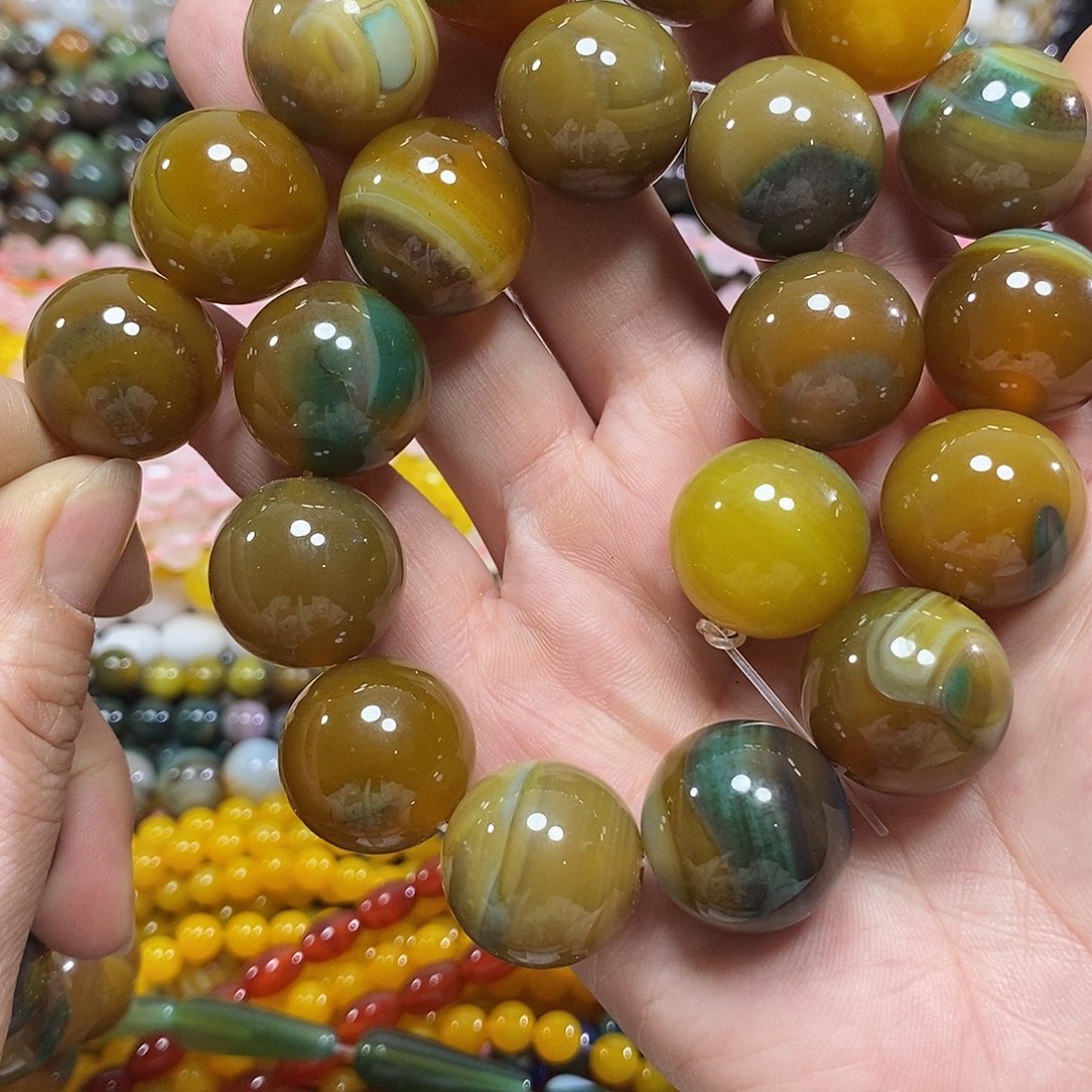 玛瑙/玉髓未镶嵌珠宝半成品孔雀玛瑙一条卡20mm