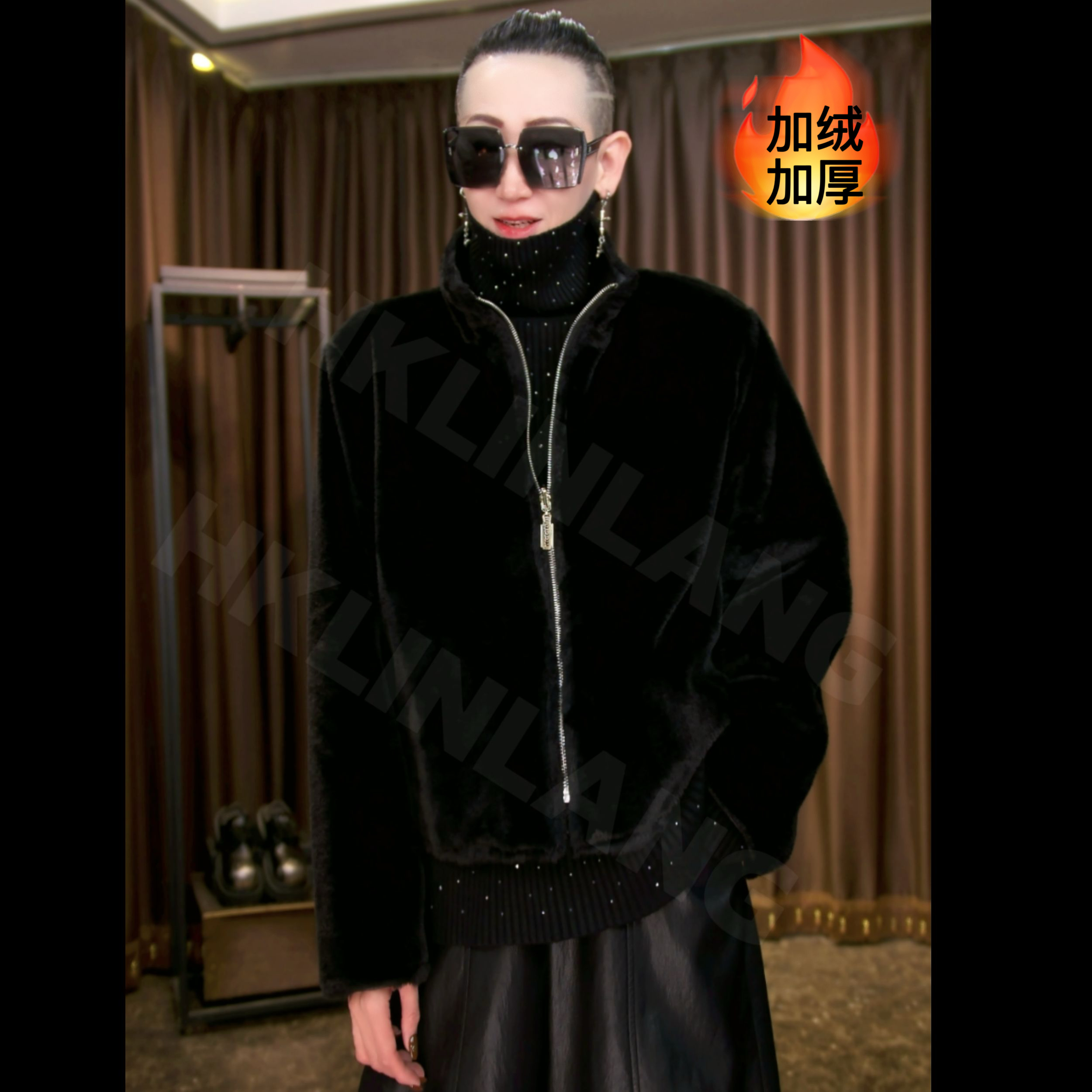 香港LinLang伦哥私定I新款复古宝藏豹纹宽松气质双面穿外套2885#