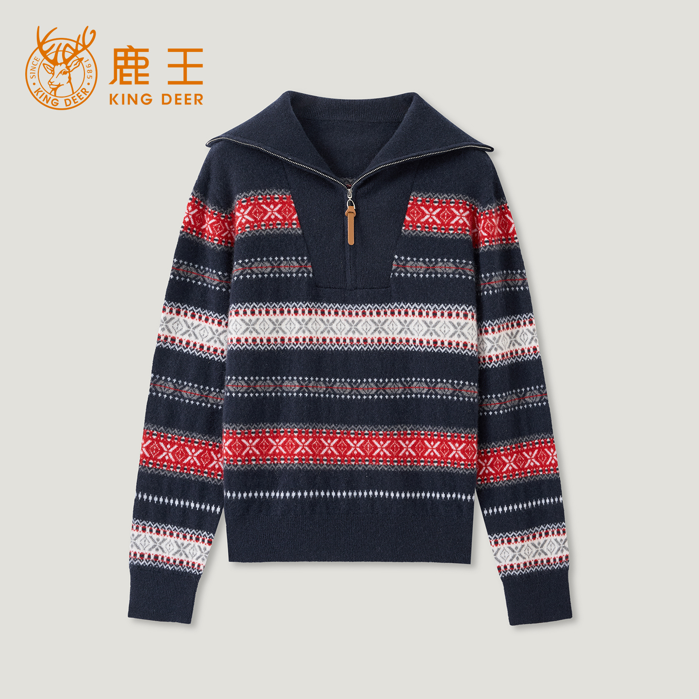 King Deer/鹿王秋冬新款女式长袖高领半拉链羊绒衫L805944