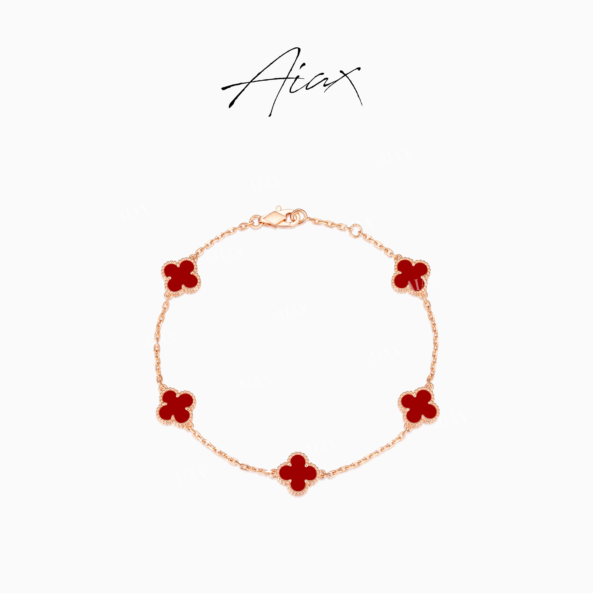 AIAX 925银 镀K金 百搭简约清新经典四叶蛇年红色手链TSS7297