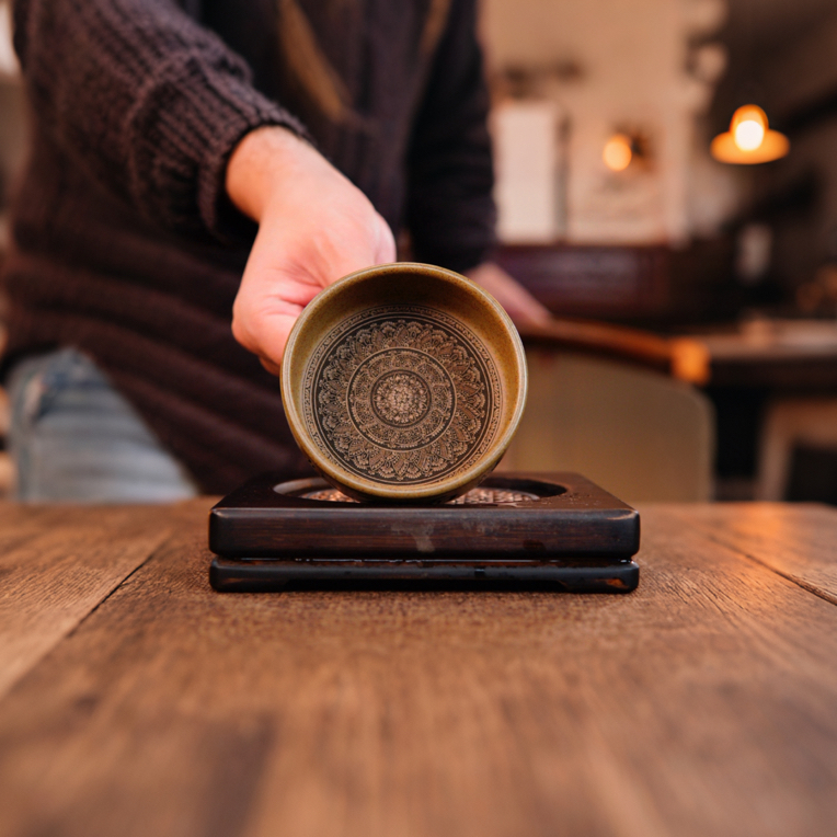 宜兴原矿紫砂 全手工制成 蟹壳青刻绘爱莲说普洱杯