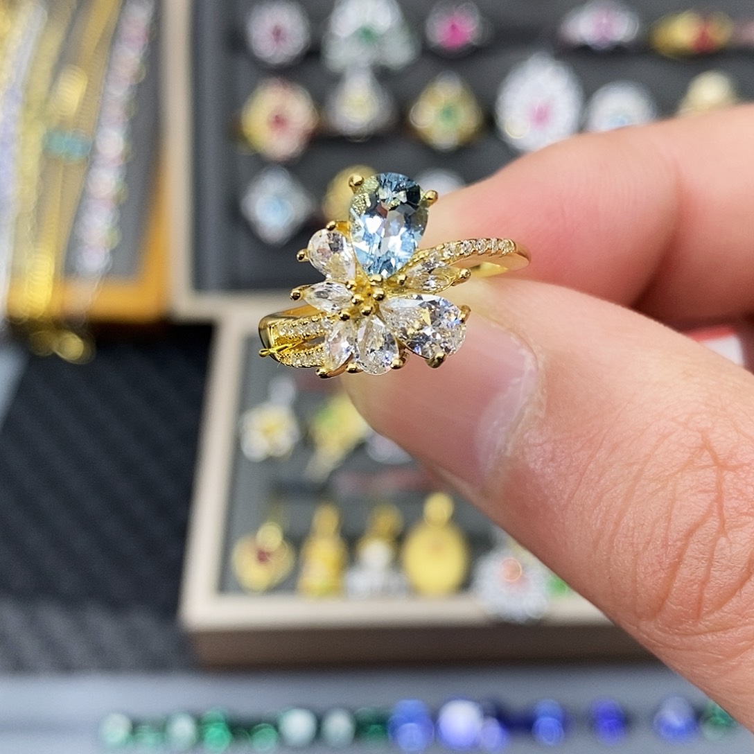 海蓝宝石戒圈银S925镶嵌