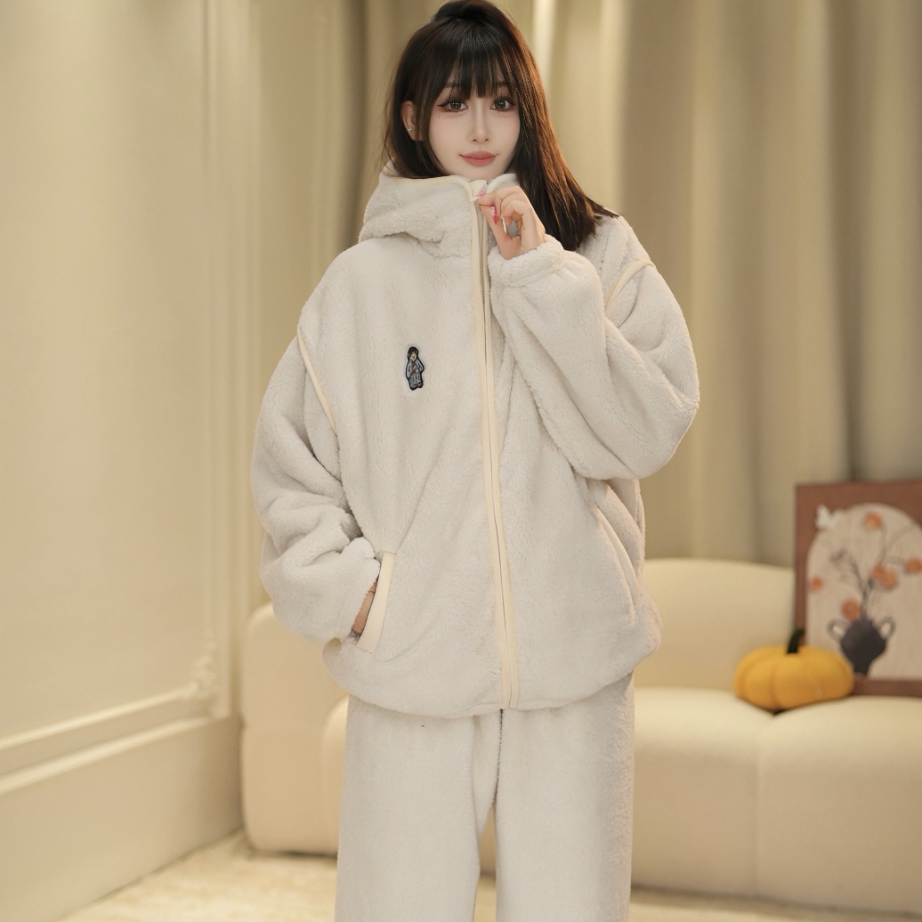 【专柜正版超厚版】小熊睡衣情侣新款秋冬季加厚保暖女士家居服套装