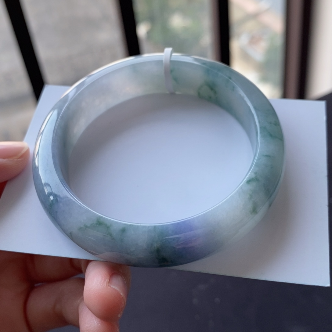 翡翠未镶嵌手镯53.5正圈莫奈花园