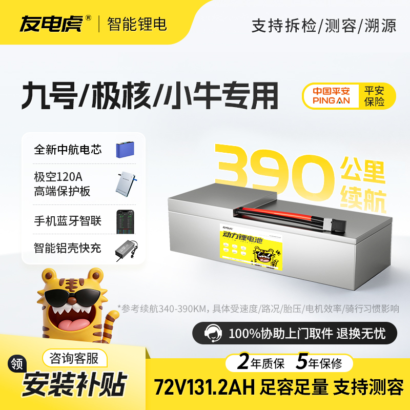 【友电虎】72V131.2AH 中航三元【九号M系/极核AE4/金箭750/智迈X1】