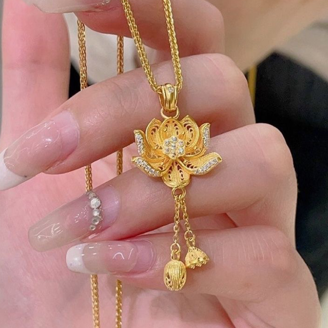 合金吊坠 两世欢好事莲莲点砖吊坠金色饰品项链