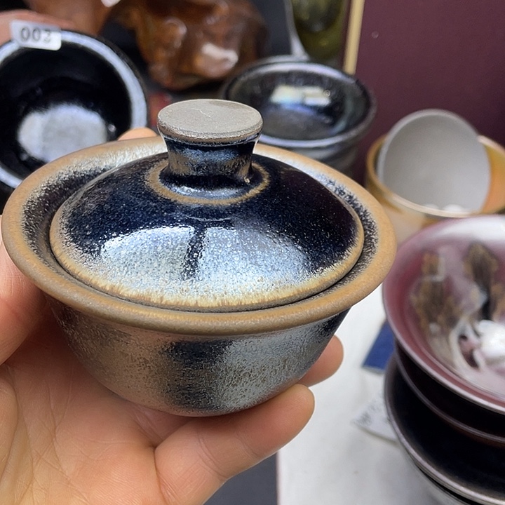 茶盏铁胎建盏黑底银滴两才孤品