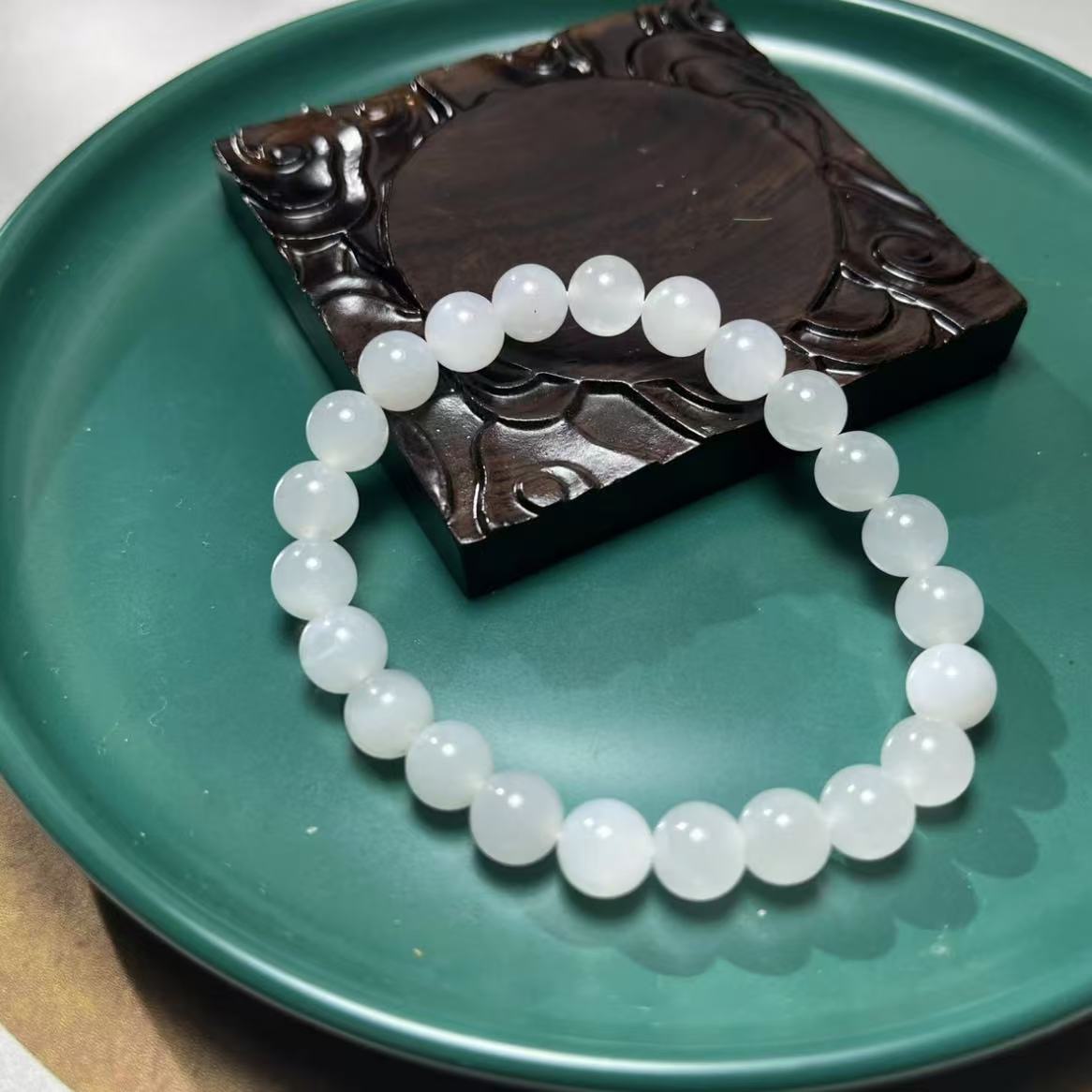 【鑫浩珠宝】新疆和田玉-白胶猫卡7-8手串 多样性发一条 简约百搭