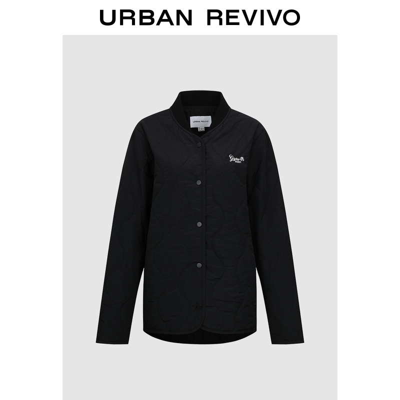 UR2025冬季新款女装休闲立领字母刺绣绗缝棉服UYY150111