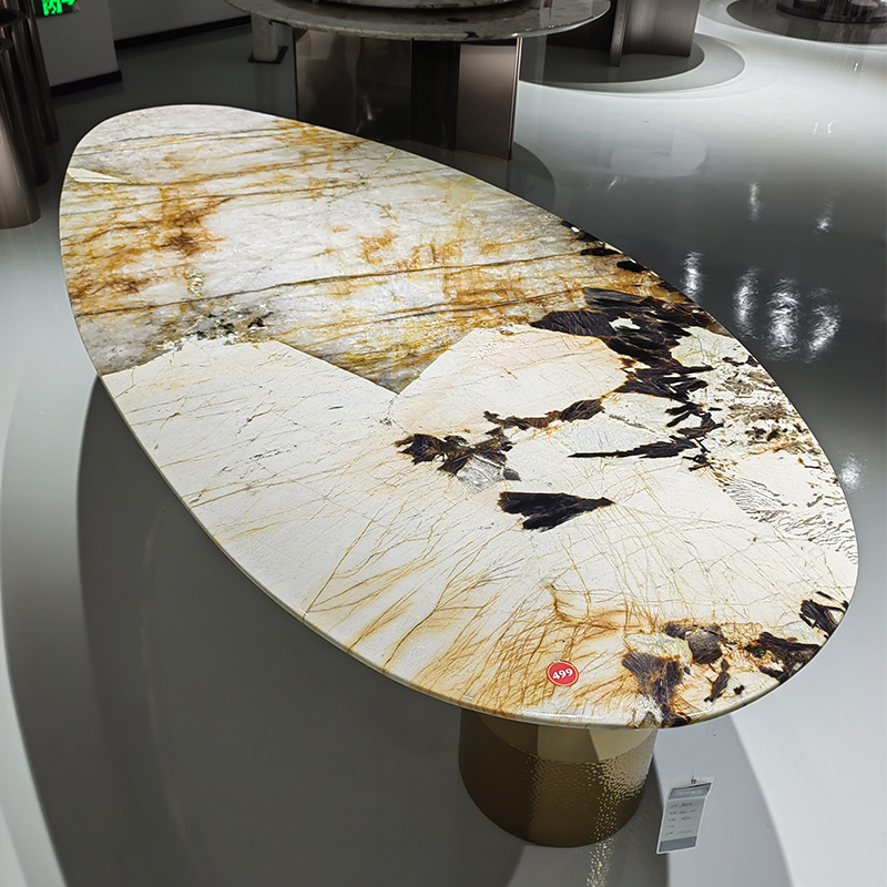 潘多拉天然大理石餐桌意式轻奢水滴椭圆形大平层别墅奢石家用饭桌