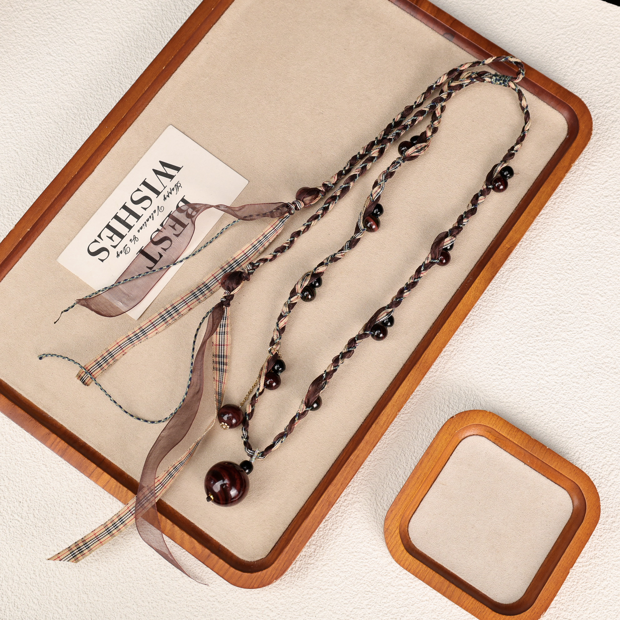 合金项链 LZ4750鸡肝石大珠台湾老师绳编丝带项链