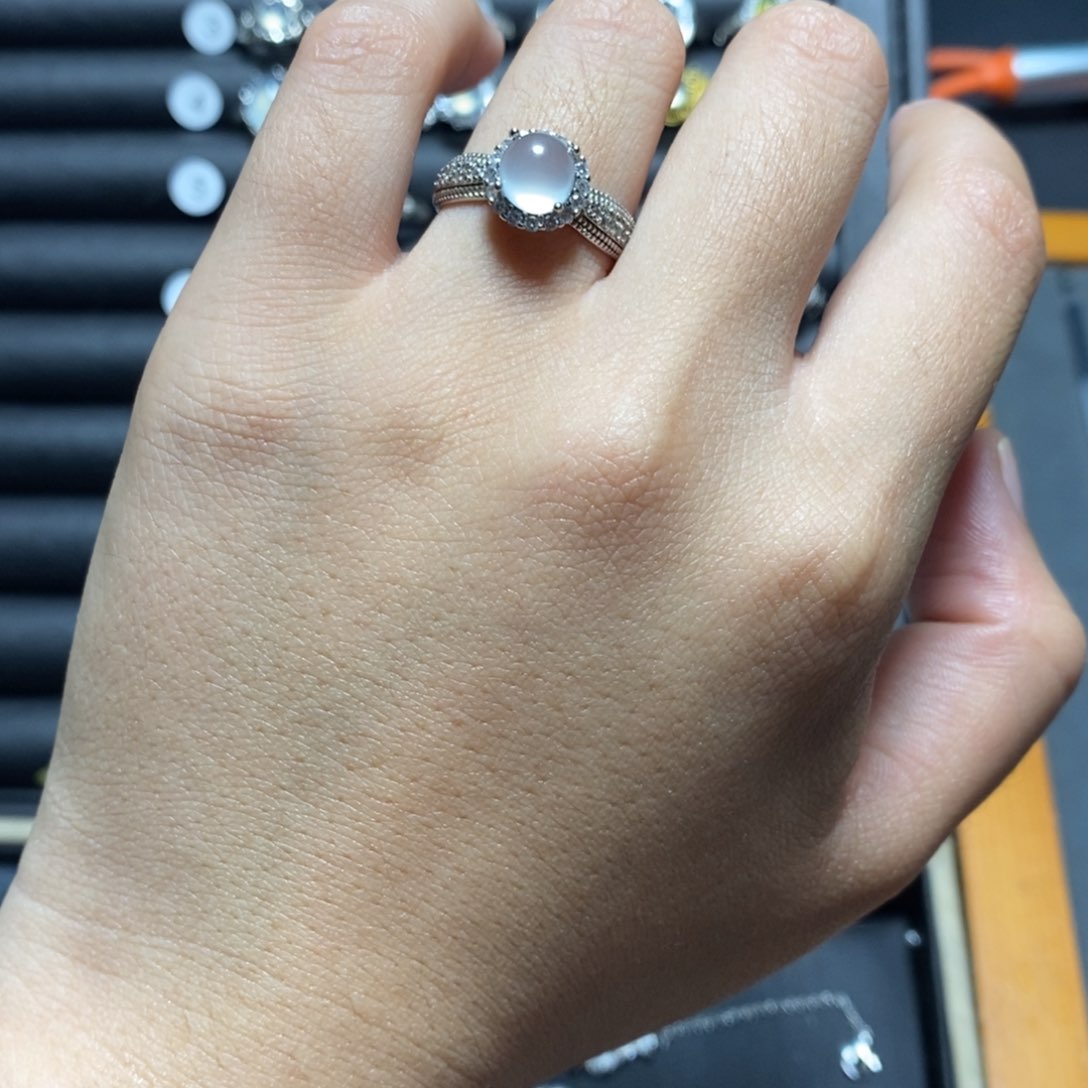 蛇纹石玉戒指银S925镶嵌