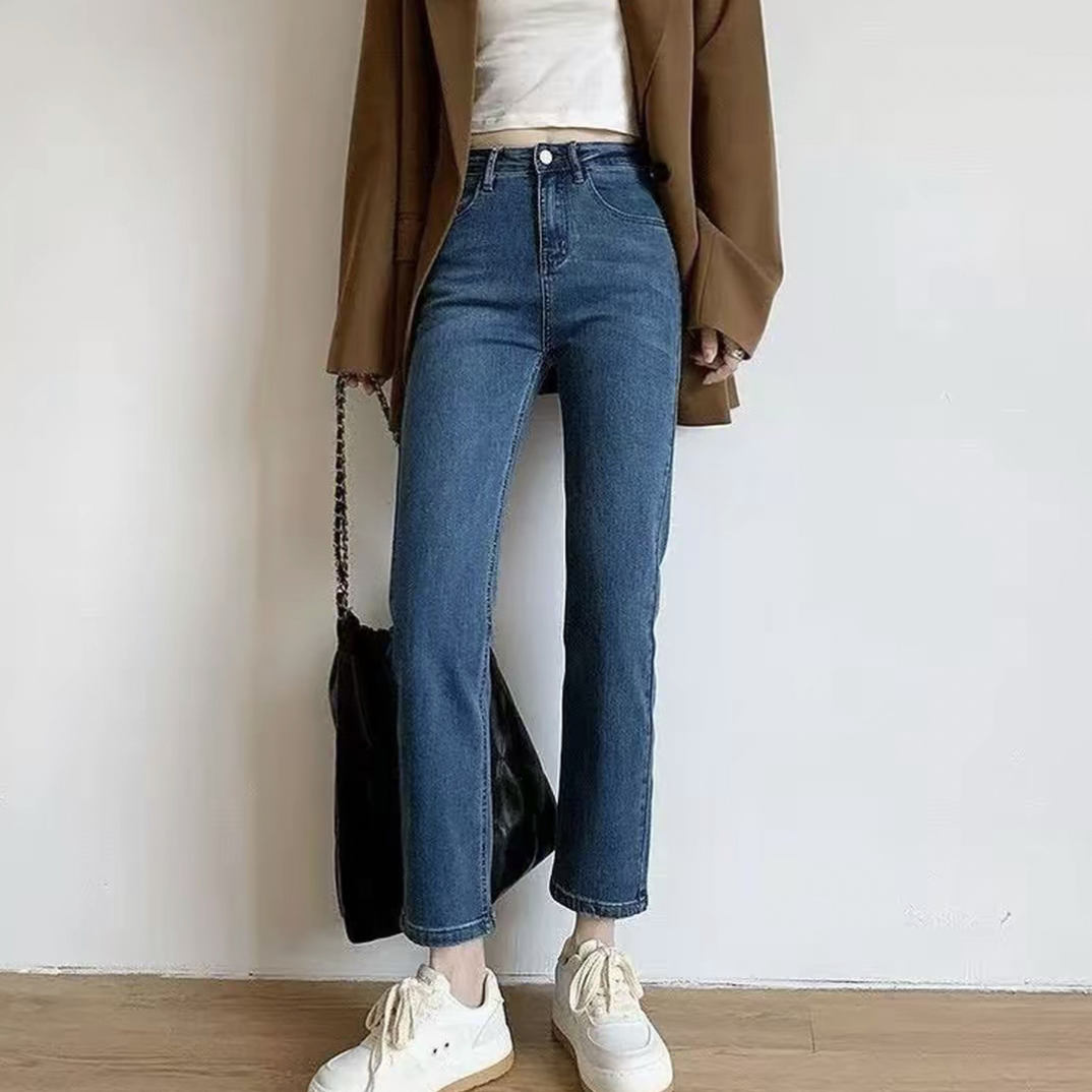 工厂尾货 加绒加厚高腰复古蓝 直筒阔腿裤奶奶裤