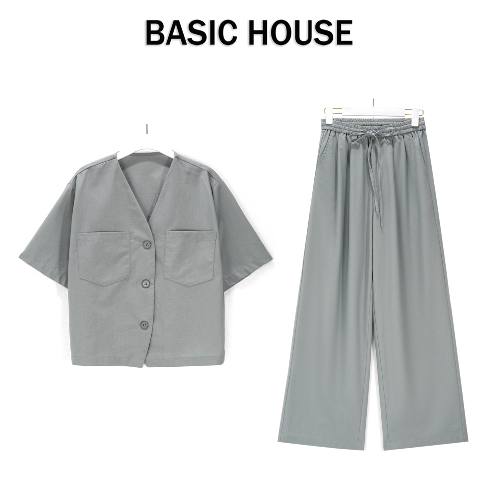 Basic House/百家好CSM新款夏季气质短袖衬衣休闲长裤智性风套装