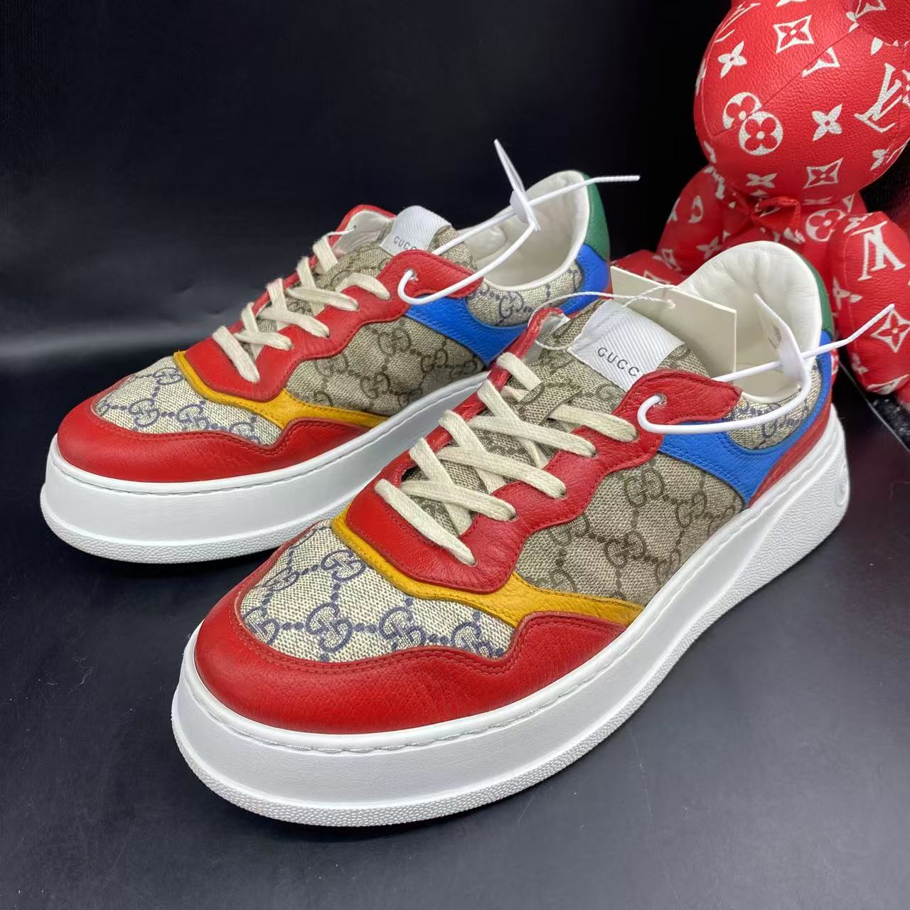 95新 GUCCI/古驰 红棕老花时尚舒适厚底饼干鞋42欧码kke387